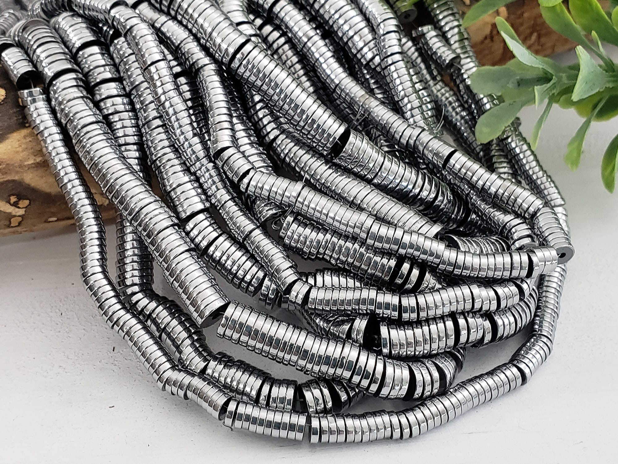 Platinum Silver Metallic - Hematite Heishi Disk - 4/6mm - 15.5" Strand