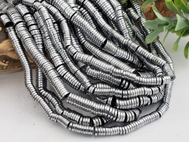 Platinum Silver Metallic - Hematite Heishi Disk - 4/6mm - 15.5" Strand