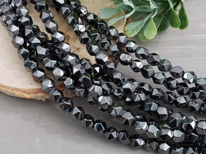 Diamond Cut Hematite - 6mm - 15