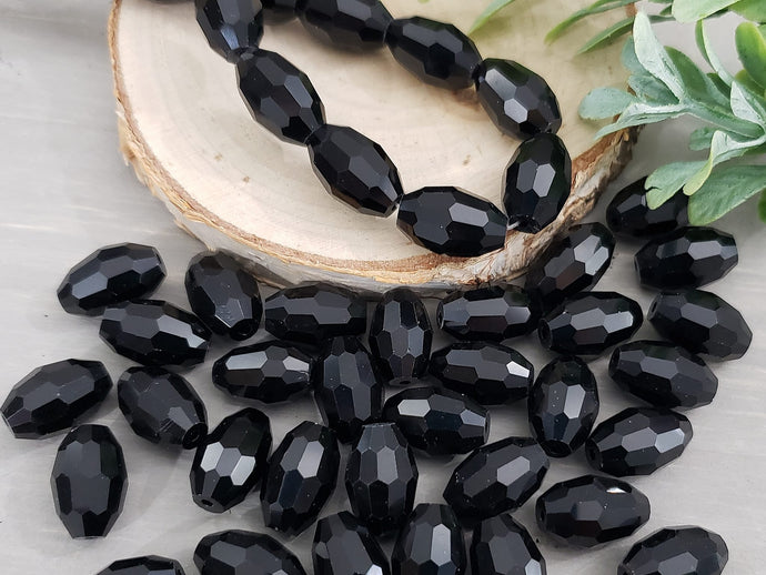 Black Olive Shape -  Faceted Glass Crystal - 15x10mm - 12