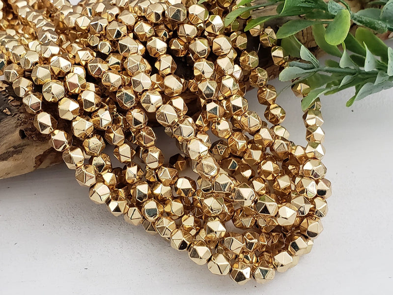 14k Champagne Gold Metallic - Diamond Cut Hematite - 6mm