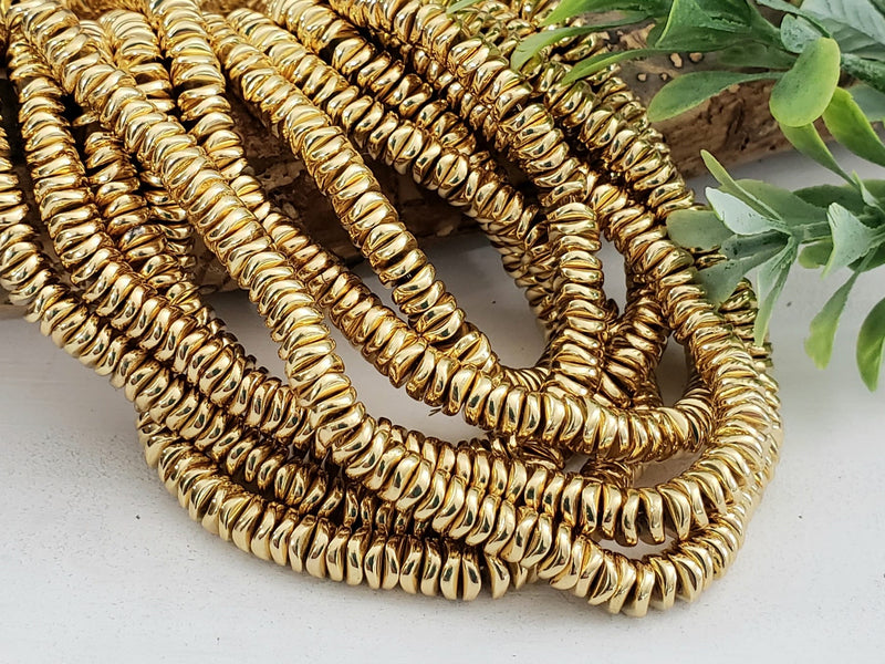 14k Gold Plated Metallic  - Wavy Hematite Disc  - 6mm - 15.5" Strand