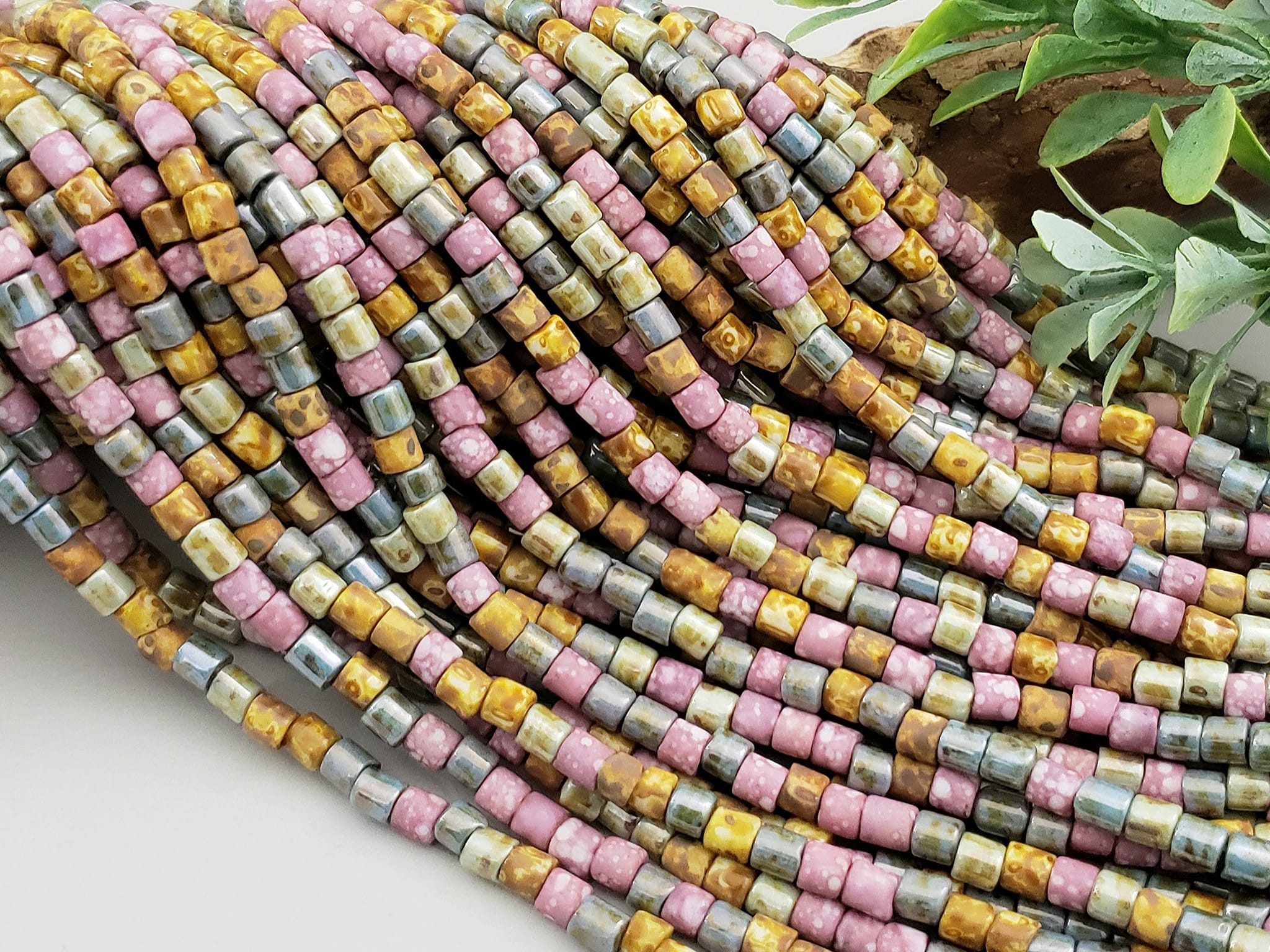 Aged Pink Medley Picasso - Czech Cylinder Mix - 6/0 - 4mm - 10" Strand