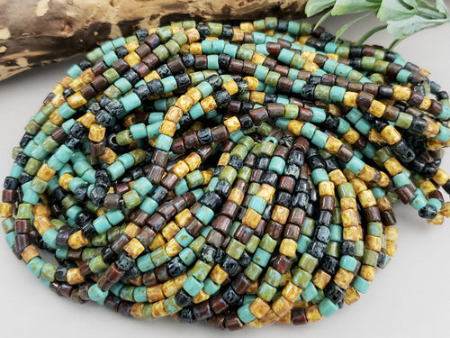 Aged Southwest Picasso  - Czech Cylinder Mix - 6/0 - 4mm - 10" Strand