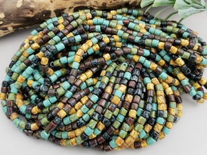 Aged Southwest Picasso  - Czech Cylinder Mix - 6/0 - 4mm - 10" Strand