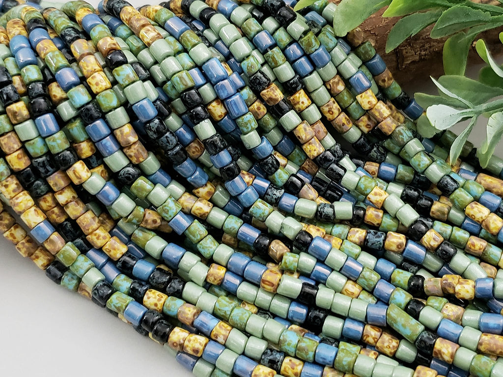 Aged Denim Medley Picasso - Czech Cylinder Mix - 6/0-4mm - 10" Strand