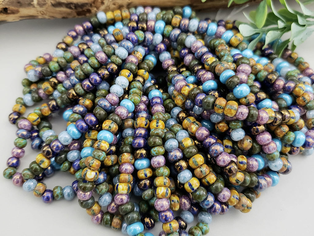 2/0 Aged Mystic Meadow Stripped Picasso - Czech Seed Bead Mix - 5.5/6mm - 10" Strand