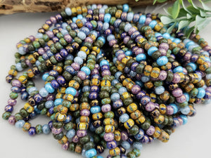 Aged Mystic Meadow Stripped Picasso - Large Czech Seed Bead Mix - 5.5/6mm - 10" Strand
