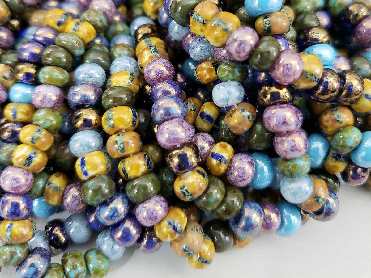 2/0 Aged Mystic Meadow Stripped Picasso - Czech Seed Bead Mix - 5.5/6mm - 10" Strand