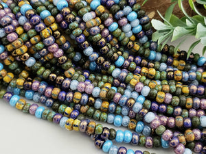 Aged Mystic Meadow Stripped Picasso - Large Czech Seed Bead Mix - 5.5/6mm - 10" Strand