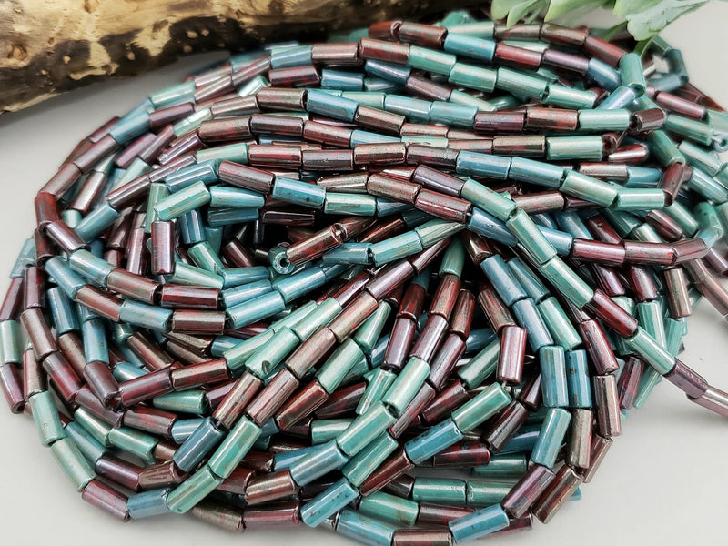 Denim & Wine Czech Bugle Mix - 9x4mm - 10" Strand
