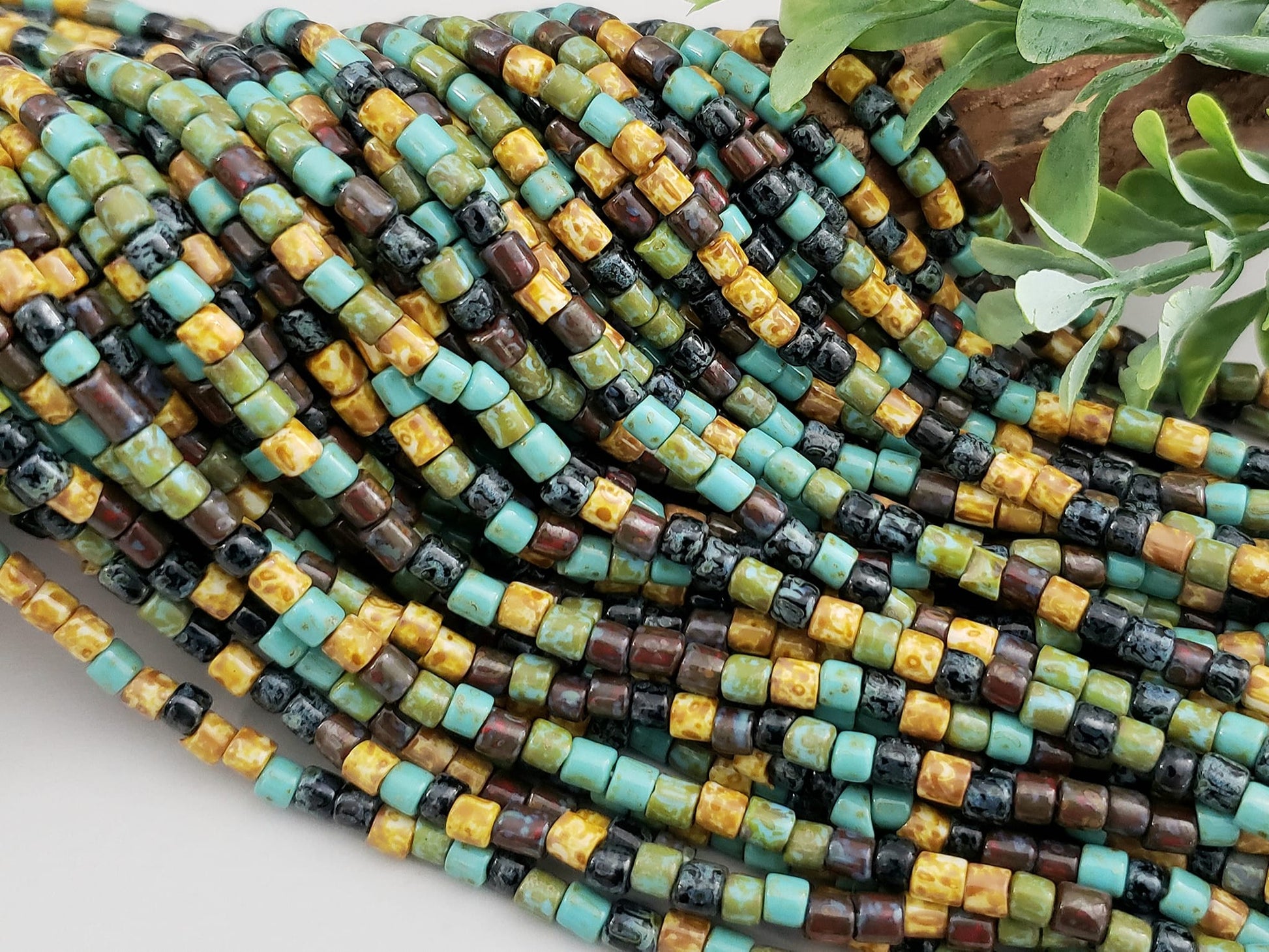 Aged Southwest Picasso  - Czech Cylinder Mix - 6/0 - 4mm - 10" Strand