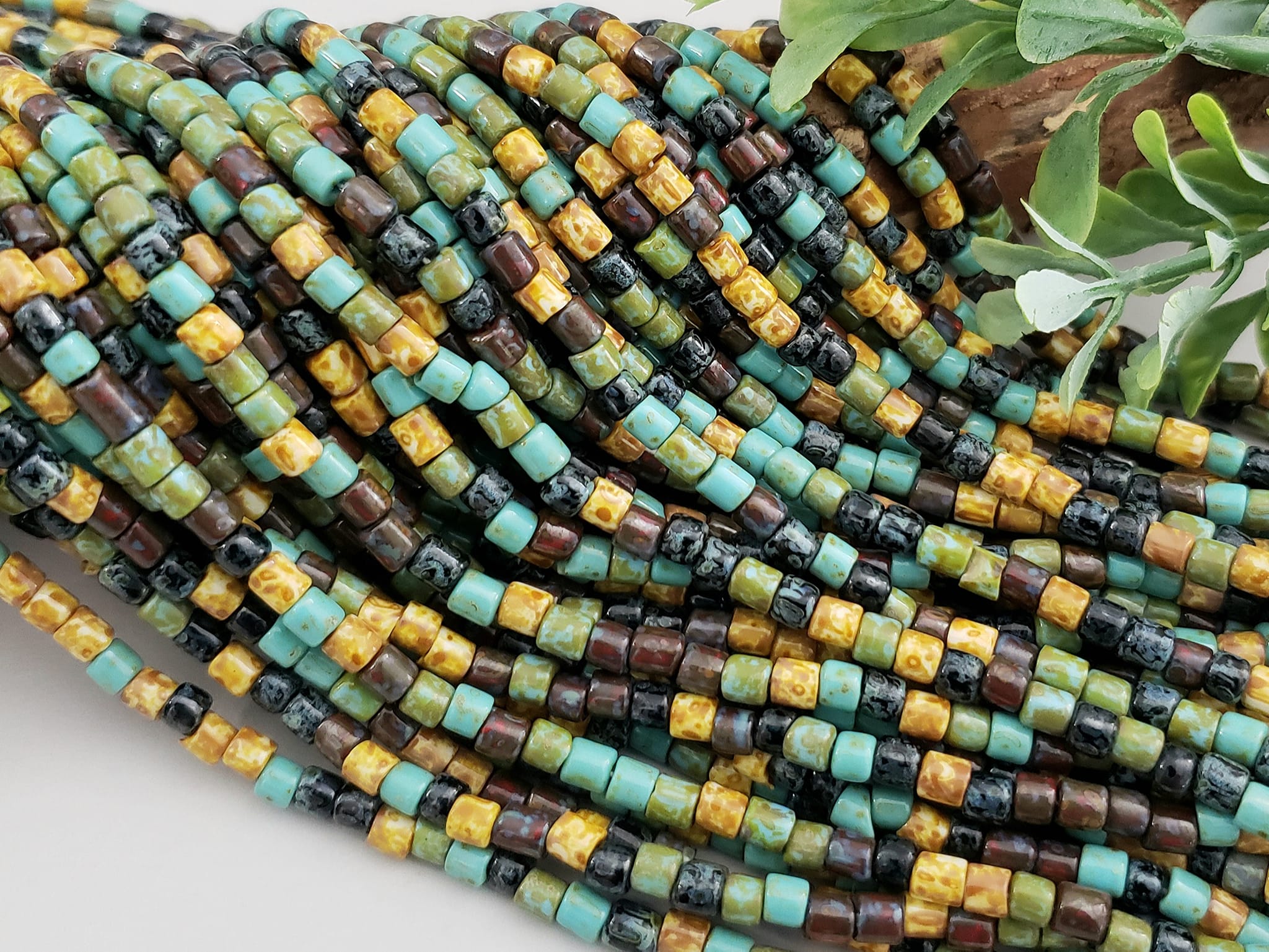 Aged Southwest Picasso  - Czech Cylinder Mix - 6/0 - 4mm - 10" Strand