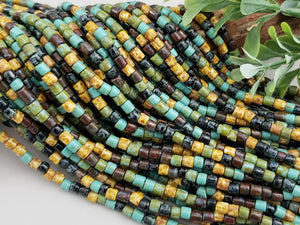 Aged Southwest Picasso  - Czech Cylinder Mix - 6/0 - 4mm - 10" Strand