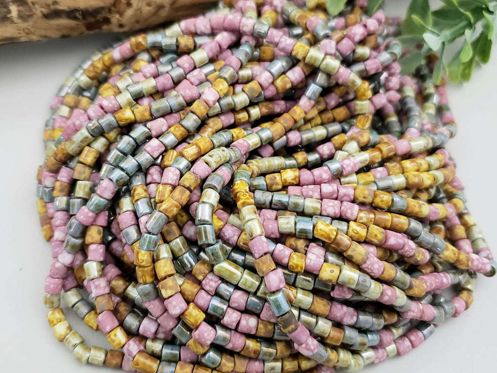 Aged Pink Medley Picasso - Czech Cylinder Mix - 6/0 - 4mm - 10" Strand