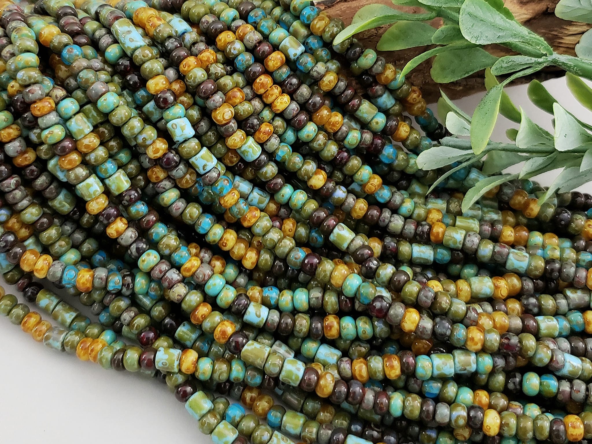 Aged Azul Picasso - Czech Cylinder Seed Bead Mix - 6/0 - 4mm - 10" Strand