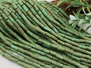 Aged Matte Turquoise Green Picasso - Czech Tubes - 9x4mm - 10" Strand