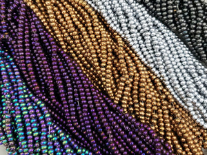 Dark Bronze Shimmer - Smooth Glass Rondelle - 4mm - 15" Strand