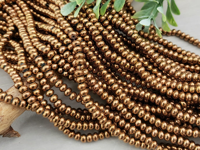 Copper Shimmer - Smooth Glass Rondelle - 4mm - 15