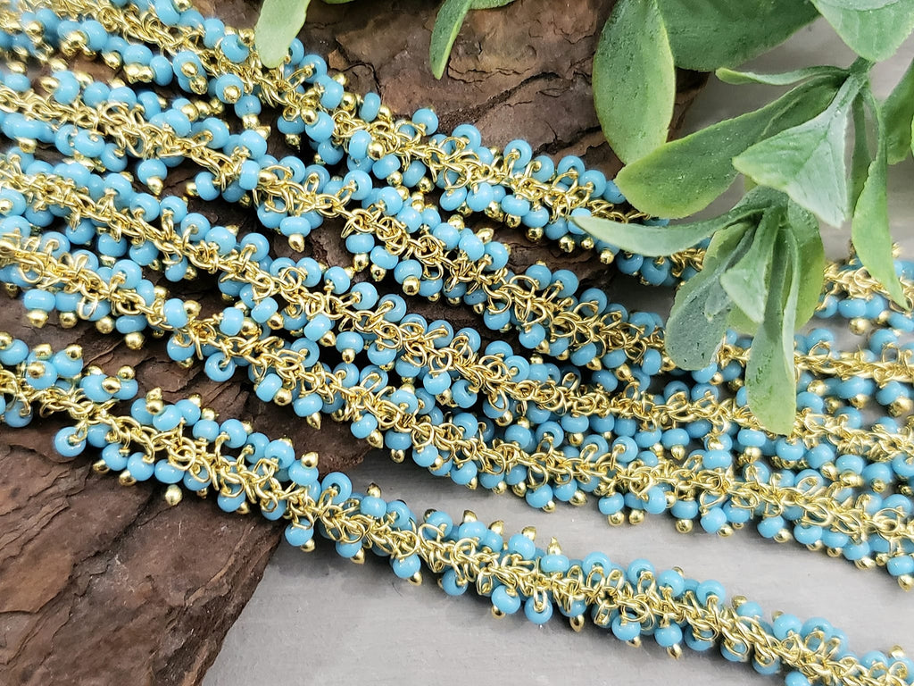 Turquoise - E-Coated Brass Seed Bead Chain - 2-2.5mm - 6" inch