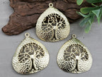 Brushed Gold Tree of Life Pendant - E-Coated Brass - 31mm - 1pc