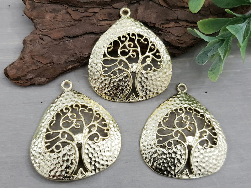 Brushed Gold Tree of Life Pendant - E-Coated Brass - 31mm - 1pc