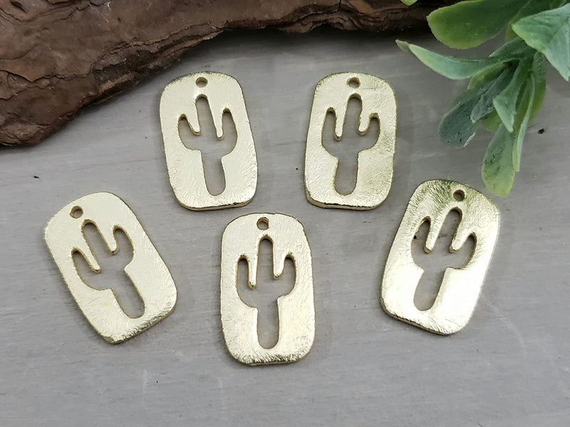 Brushed Gold Cactus Charms - E-Coated Brass - 19x11mm - 2pcs