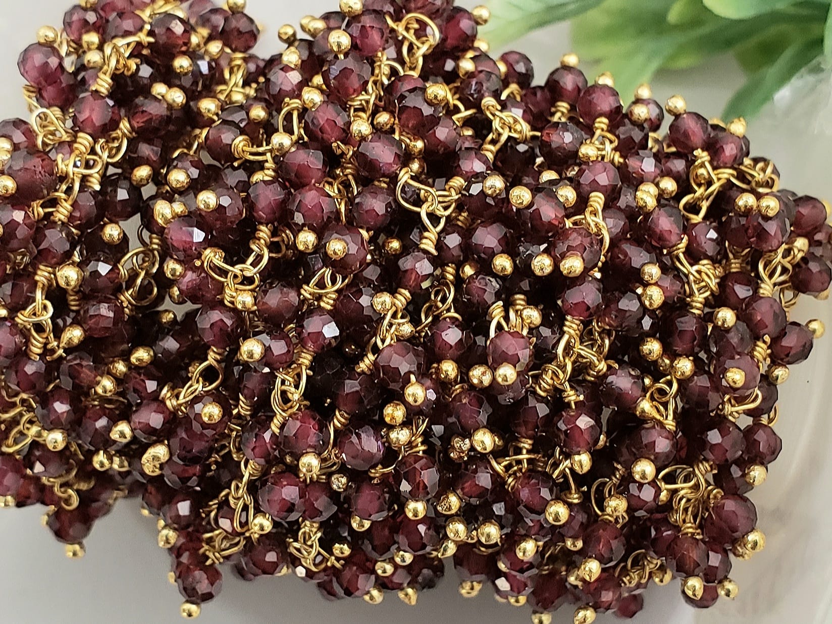 Garnet  - E-Coated Brass Drop Chain - 2.5-3.5mm - 6"inch Secondary image