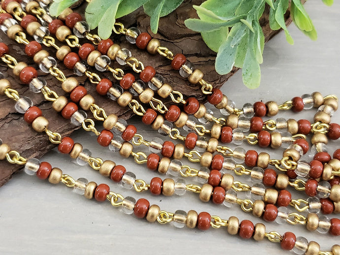 Golden Maroon - Gold Plated Czech Seed Bead Chain - 6/0 - 12