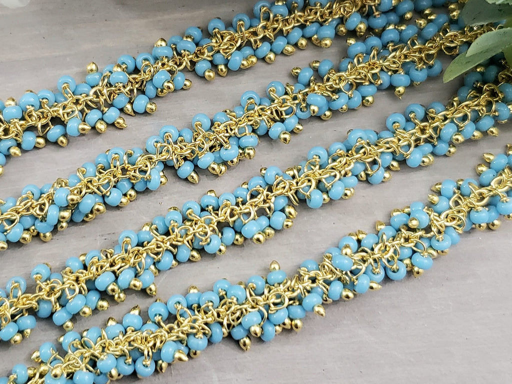 Turquoise - E-Coated Brass Seed Bead Chain - 2-2.5mm - 6" inch