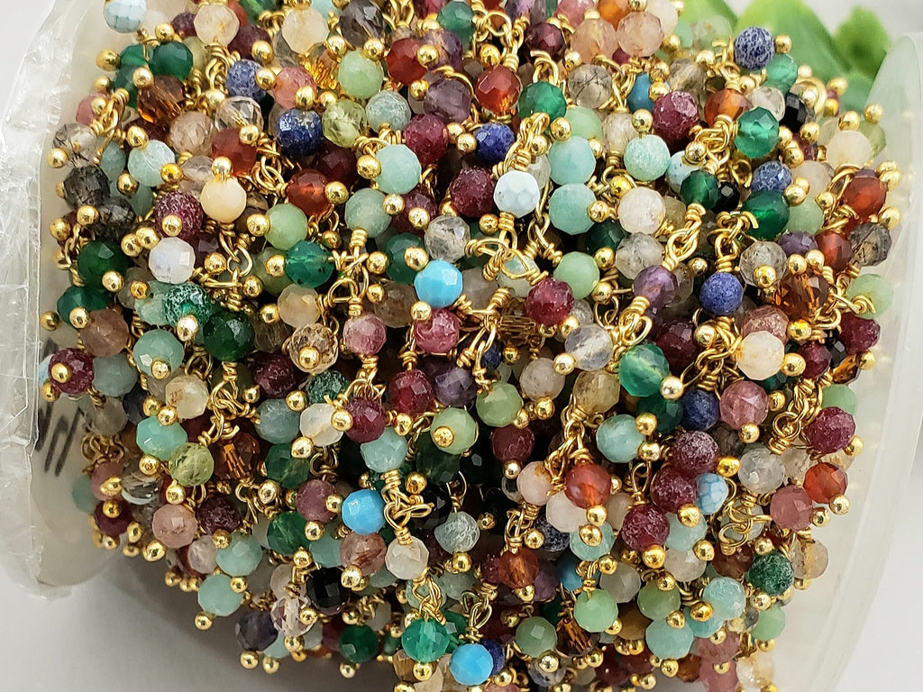 Multi Gemstone - E-Coated Brass Drop Chain - 3.5-4mm - 6" inch