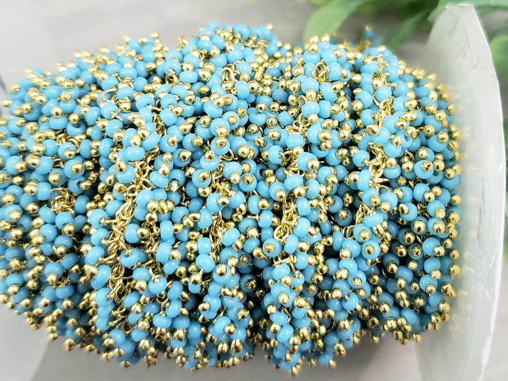 Turquoise - E-Coated Brass Seed Bead Chain - 2-2.5mm - 6" inch