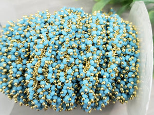 Turquoise - E-Coated Brass Dangle Chain - 2-2.5mm - 6" inch