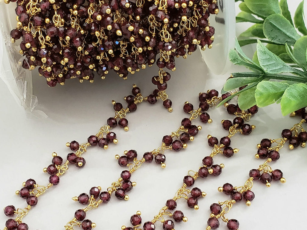 Garnet  - E-Coated Brass Drop Chain - 2.5-3.5mm - 6"inch