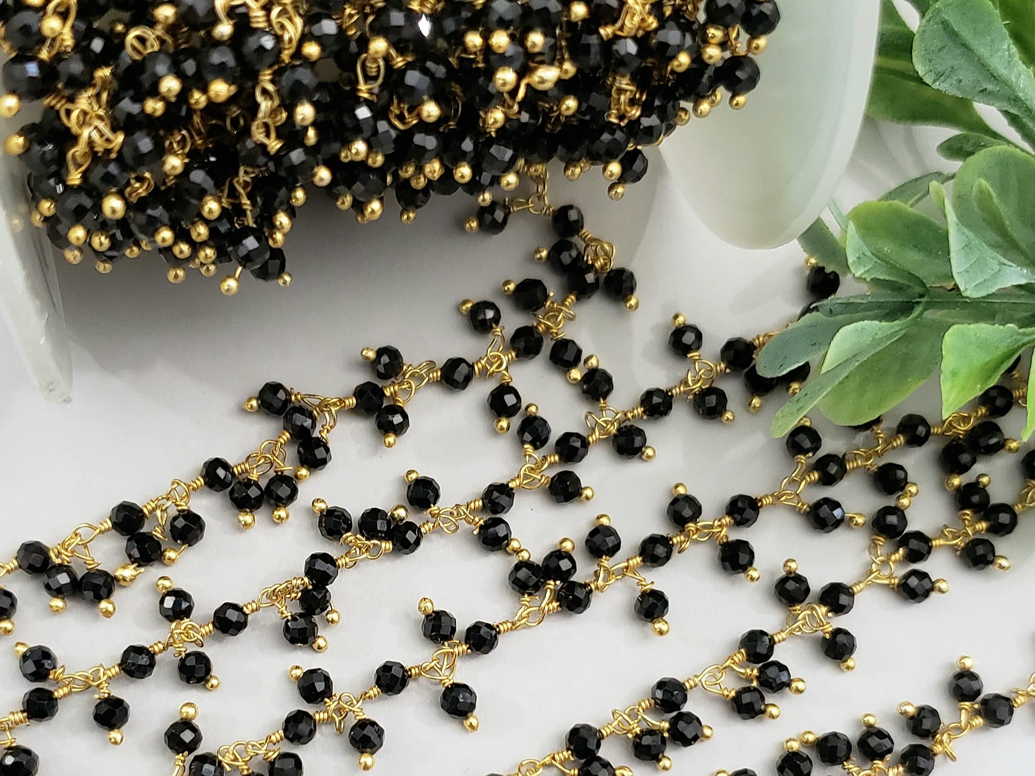 Black Spinel - E-Coated Brass Drop Chain - 2.5-3.5mm - 6" inch Main image