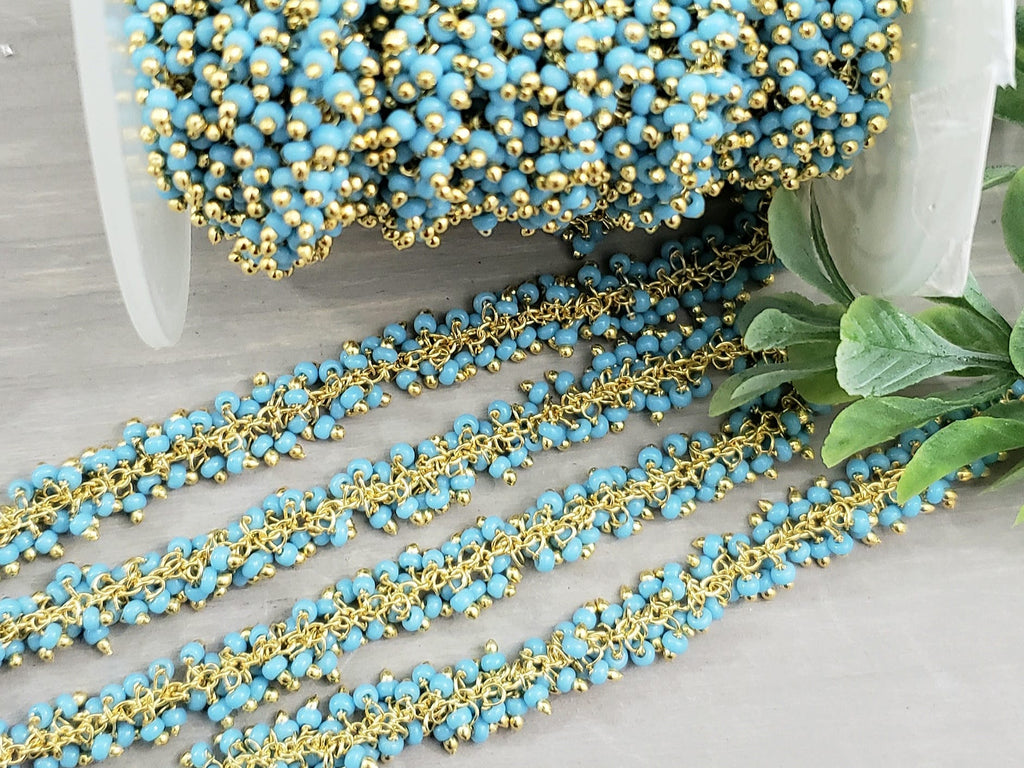 Turquoise - E-Coated Brass Seed Bead Chain - 2-2.5mm - 6" inch