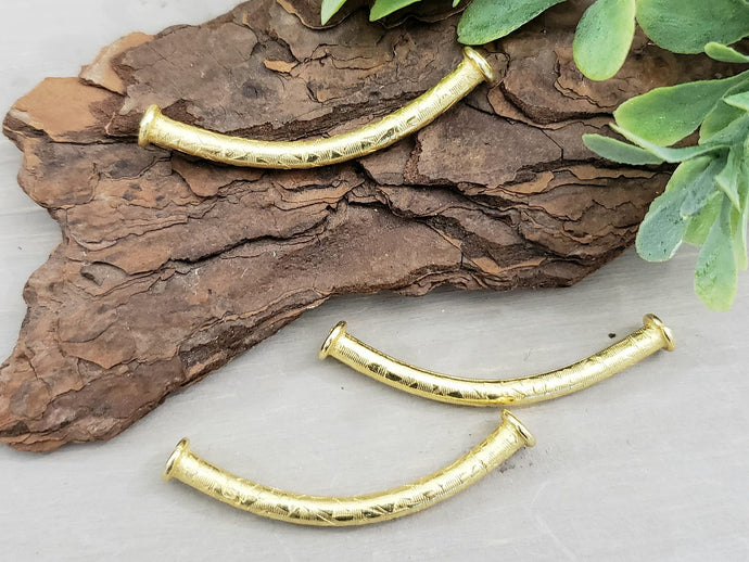 Textured Gold Curved Slider - E-Coated Brass - 38mm - 2pcs
