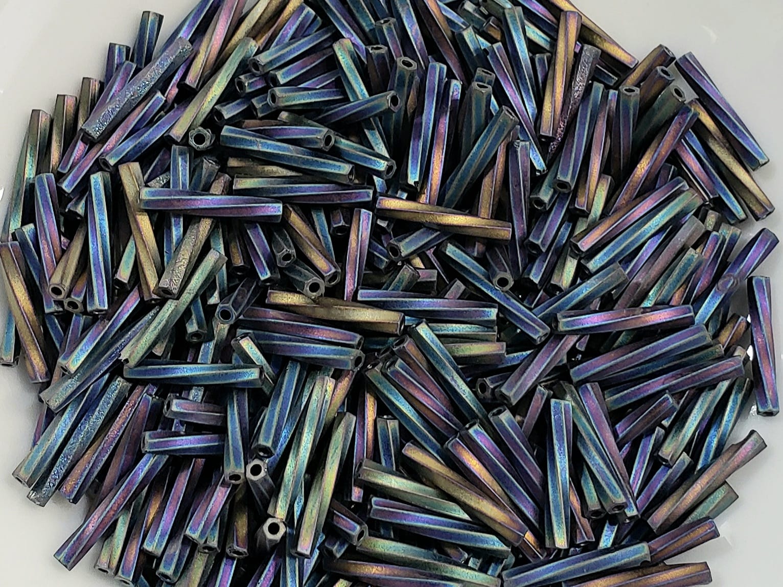 Matte Black AB - Twisted Miyuki Bugle Beads - 12x2mm - 10grams