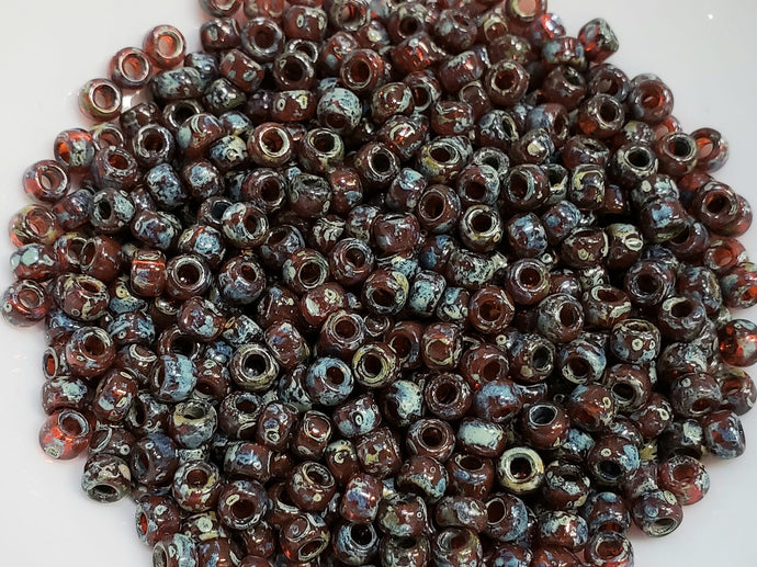 6/0 Red Brown Picasso #4503 - Czech Seed Beads - 10gr.