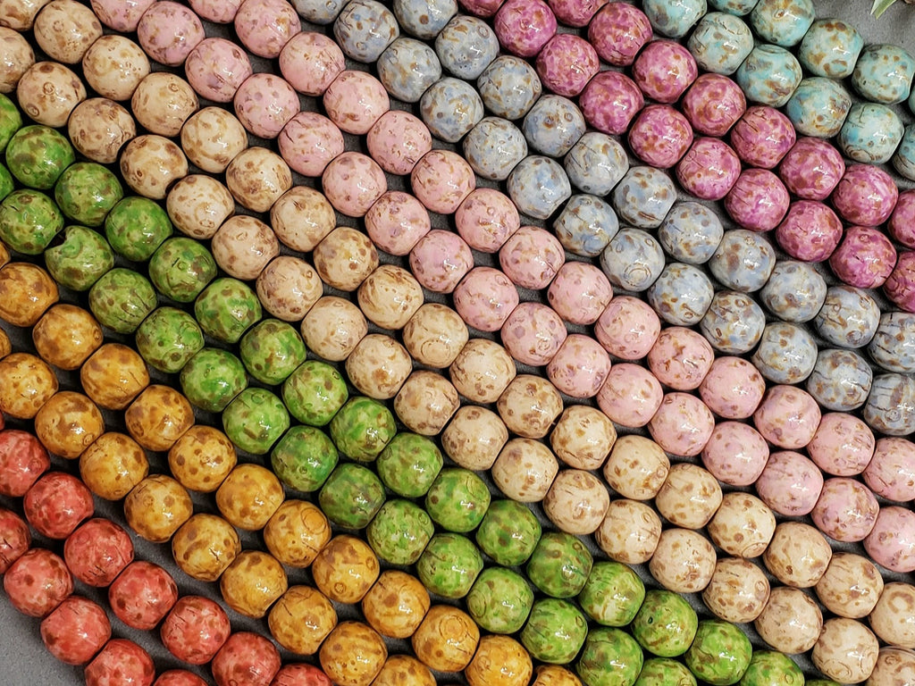 Mulberry - Large Hole Aged Picasso Czech Druks - 8mm - 6" Strand/20pcs