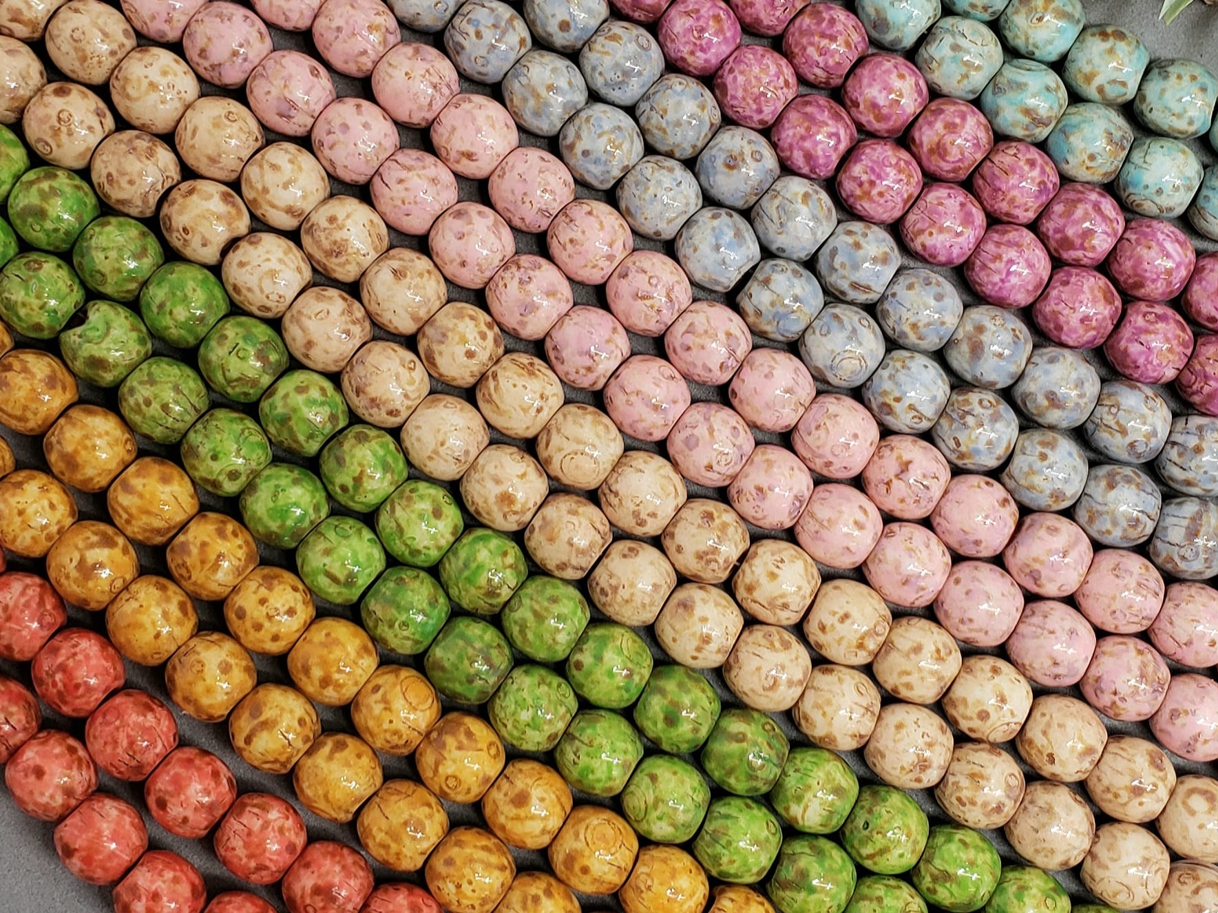 Stone - Large Hole Aged Picasso Czech Druks - 8mm - 6" Strand/20pcs