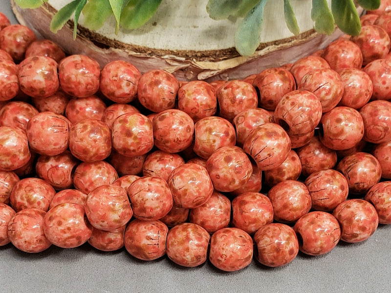 Papaya - Large Hole Aged Picasso Czech Druks - 8mm - 6" Strand/20pcs