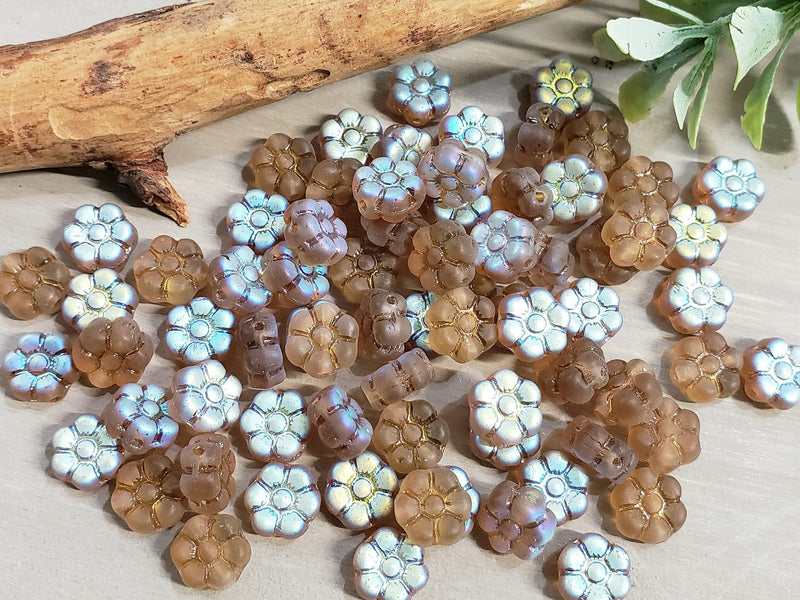 Frosted Smokey Topaz Azur - Czech Daisy Flower - 6mm - 15pcs