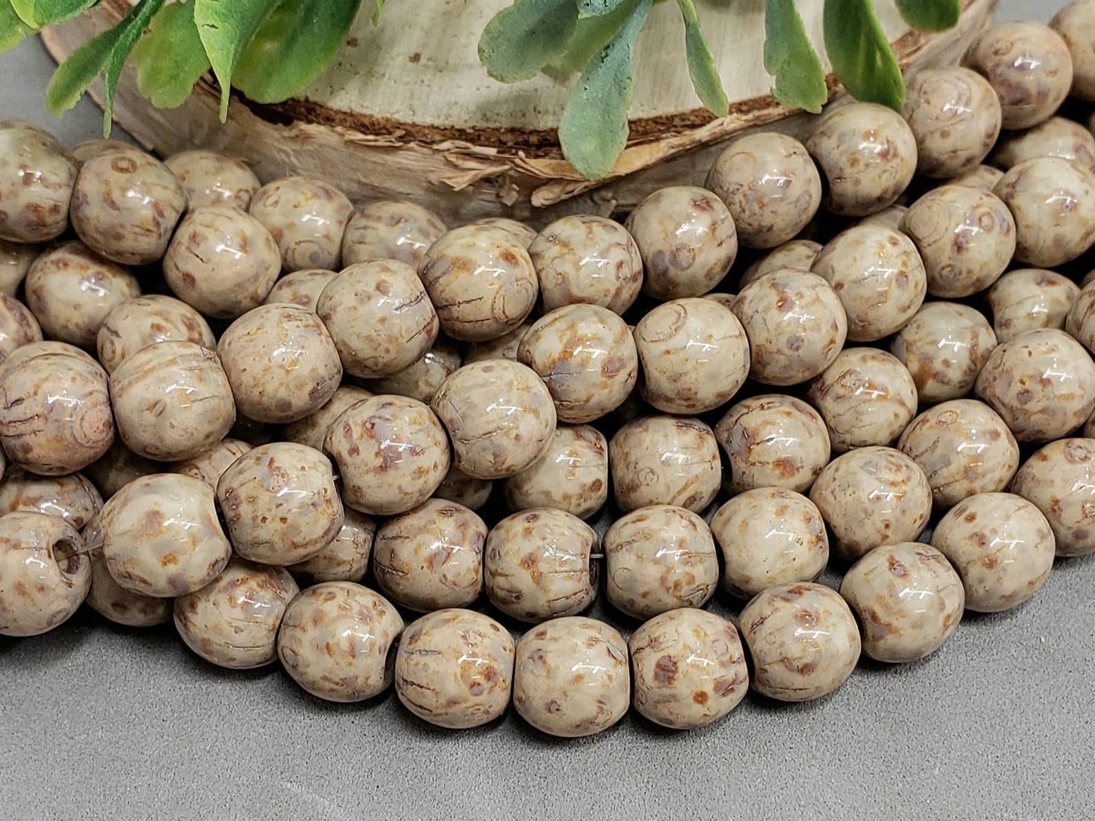 Stone - Large Hole Aged Picasso Czech Druks - 8mm - 6" Strand/20pcs