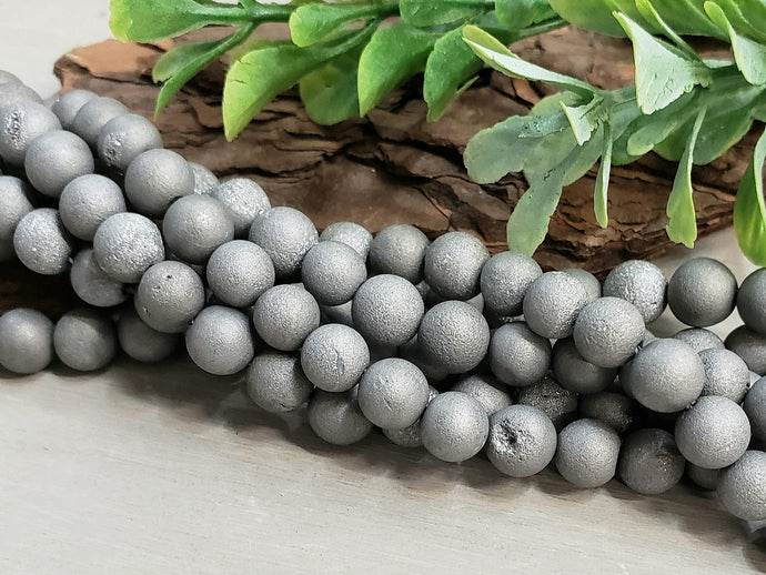 Matte Silver Druzy Agate - 6mm - 8