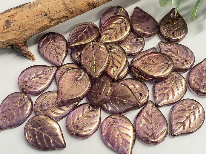 Amethyst Bronze Wash - Czech Apple Leaf - 18x13mm - 10pcs