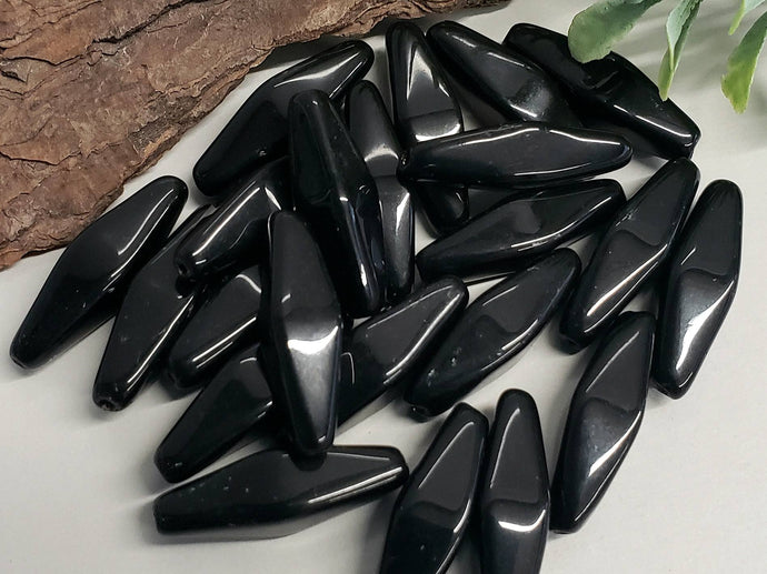 Jet - Elongated Czech Lanterns - 24x9mm - 10pcs