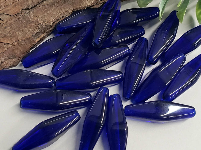 Cobalt - Elongated Czech Lanterns - 24x9mm - 10pcs