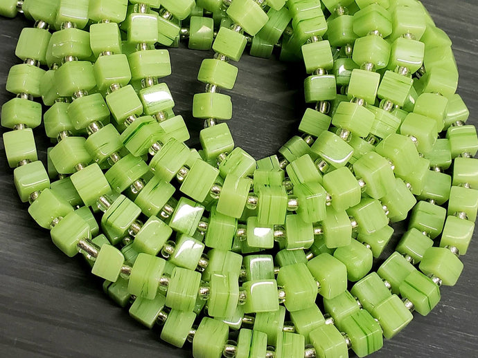 Apple Green - Marbled Glass Lampwork Cubes - 5-6mm - 16