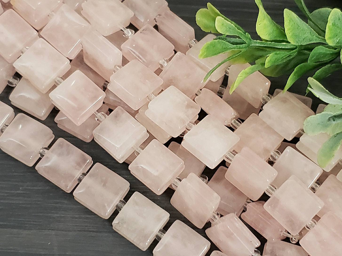 Rose Quartz  - Groove Tile Gemstones - 10mm - 7.5" Strand